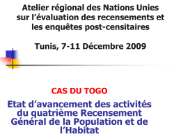 Atelier régional des Nations Unies sur l’évaluation des recensements et les enquêtes post-censitaires Tunis, 7-11 Décembre 2009  CAS DU TOGO  Etat d’avancement des activités du quatrième.
