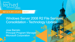 WSV317 File Server Sprawl  File Server Consolidation  Investment in File Services Technologies SMB 2.1  DFS-R  Failover Clustering File Services Role Offline Files  CHKDSK  Folder Redirection  DFS-N  Durability  BranchCache Leasing  Robocopy  Large MTU  Storage Server File Classification Infrastructure (FCI)  8.3 naming.