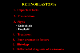 RETINOBLASTOMA 1. Important facts  2. Presentation 3. Signs • Endophytic • Exophytic  4. Treatment  5. Poor prognostic factors 6.