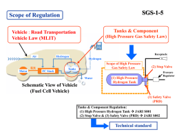 SGS-1-5  Scope of Regulation  Tanks & Component  Vehicle : Road Transportation Vehicle Law (MLIT)  Air  Motor  Hydrogen  FC Stack  (High Pressure Gas Safety Law)  Receptacle  Hydrogen  Scope of High Pressure Gas Safety Law  Tanks Water  Schematic.