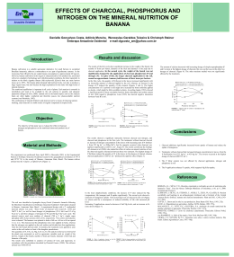 EFFECTS OF CHARCOAL, PHOSPHORUS AND NITROGEN ON THE MINERAL NUTRITION OF BANANA Danielle Gonçalves Costa, Adônis Moreira, Wenceslau Geraldes Teixeira & Christoph Steiner Embrapa.