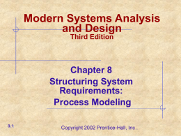 Modern Systems Analysis and Design Third Edition  Chapter 8 Structuring System Requirements: Process Modeling 8.1  Copyright 2002 Prentice-Hall, Inc .