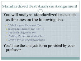 Standardized Test Analysis Assignment  You will analyze standardized tests such as the ones on the following list:       Wide Range Achievement Test Slossen Intelligence Test.