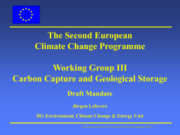 The Second European Climate Change Programme Working Group III Carbon Capture and Geological Storage Draft Mandate Jürgen Lefevere DG Environment, Climate Change & Energy Unit European Commission: