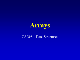 Arrays CS 308 – Data Structures One-Dimensional Arrays  • A list of values with the same data type that •  are stored using a.