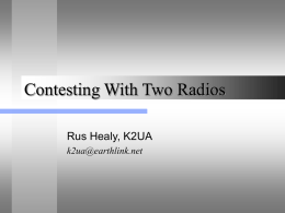 Contesting With Two Radios Rus Healy, K2UA k2ua@earthlink.net The Fundamental Concept  If you’re not CQing, you’re LOSING!  2003 CCF Meeting  Two-Radio Contesting, K2UA  Page 2