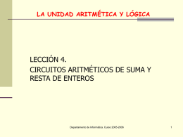 LA UNIDAD ARITMÉTICA Y LÓGICA  LECCIÓN 4. CIRCUITOS ARITMÉTICOS DE SUMA Y RESTA DE ENTEROS  Departamento de Informática.