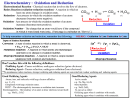 Electrochemistry : Oxidation and Reduction Electrochemical Reaction - Chemical reaction that involves the flow of electrons. Redox Reaction (oxidation-reduction reaction) - A.