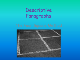 Descriptive Paragraphs The Four Square Method DESCRIPTIVE PARAGRAPHS • What is a descriptive paragraph? What does it mean to describe something?  • Descriptions use the senses.