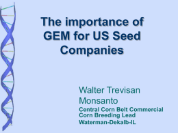 The importance of GEM for US Seed Companies  Walter Trevisan Monsanto Central Corn Belt Commercial Corn Breeding Lead Waterman-Dekalb-IL.