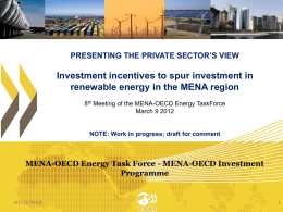 PRESENTING THE PRIVATE SECTOR’S VIEW  Investment incentives to spur investment in renewable energy in the MENA region 8th Meeting of the MENA-OECD Energy.