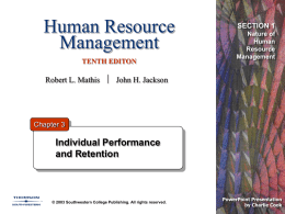 Human Resource Management TENTH EDITON  SECTION 1 Nature of Human Resource Management  Robert L. Mathis  John H.