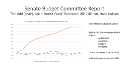 Senate Budget Committee Report Tim Kidd (chair), Adam Butler, Frank Thompson, Bill Callahan, Hans Isakson % change in Tuition and State Appropriations.