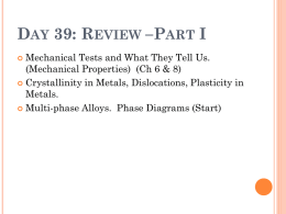 DAY 39: REVIEW –PART I Mechanical Tests and What They Tell Us. (Mechanical Properties) (Ch 6 & 8)  Crystallinity in Metals, Dislocations,