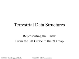 Terrestrial Data Structures Representing the Earth: From the 3D Globe to the 2D map  11/7/2015 Ron Briggs, UTDallas  GISC 6381 GIS Fundamentals.