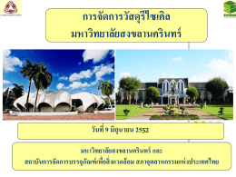 การจัดการวัสดุรีไซเคิล มหาวิทยาลัยสงขลานครินทร์  วันที่ 9 มิถุนายน 2552 มหาวิทยาลัยสงขลานครินทร์ และ สถาบันการจัดการบรรจุภัณฑ์ เพือ่ สิ่ งแวดล้ อม สภาอุตสาหกรรมแห่ งประเทศไทย.
