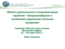 Область деятельности и межотраслевые стратегии – Биоразнообразие и устойчивое управление лесными ресурсами Семинар ГЭФ для стран-членов Восточная Европа 22 – 24 марта 2011 г.  Киев, Украина.