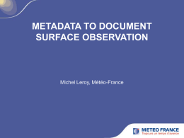 METADATA TO DOCUMENT SURFACE OBSERVATION  Michel Leroy, Météo-France METADATA  Metadata is necessary to use efficiently observed data.  Latitude, longitude, altitude, station Id.,