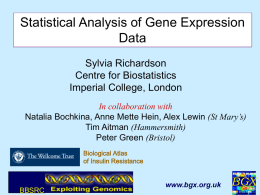 Statistical Analysis of Gene Expression Data Sylvia Richardson Centre for Biostatistics Imperial College, London In collaboration with Natalia Bochkina, Anne Mette Hein, Alex Lewin (St Mary’s) Tim.
