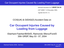Car Occupant Injuries Caused By Loading From Luggage Informal document No.