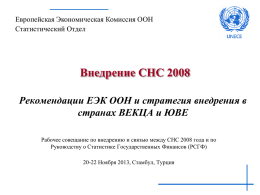 Европейская Экономическая Комиссия ООН Статистический Отдел  Внедрение СНС 2008 Рекомендации ЕЭК ООН и стратегия внедрения в странах ВЕКЦА и ЮВЕ Рабочее совещание по внедрению и.