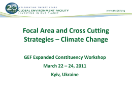 Focal Area and Cross Cutting Strategies – Climate Change GEF Expanded Constituency Workshop March 22 – 24, 2011  Kyiv, Ukraine.