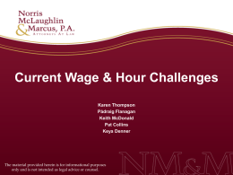 Current Wage & Hour Challenges Karen Thompson Pádraig Flanagan Keith McDonald Pat Collins Keya Denner  The material provided herein is for informational purposes only and is not.
