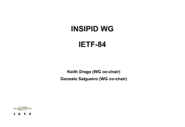 INSIPID WG IETF-84  Keith Drage (WG co-chair) Gonzalo Salgueiro (WG co-chair) Note Well Any submission to the IETF intended by the Contributor for publication.