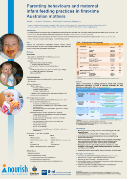 Parenting behaviours and maternal infant feeding practices in first-time Australian mothers Daniels L*, Jansen E, Nicholson J, Battistutta D, Kremers S, Magarey A *