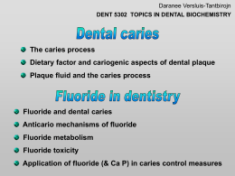 Daranee Versluis-Tantbirojn DENT 5302 TOPICS IN DENTAL BIOCHEMISTRY  The caries process Dietary factor and cariogenic aspects of dental plaque Plaque fluid and the caries.