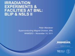 IRRADIATION EXPERIMENTS & FACILITIES AT BNL: BLIP & NSLS II  Peter Wanderer Superconducting Magnet Division, BNL WAMSDO – November 14, 2011