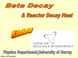 IAEA-12/12/2005 Decay Heat in Nuclear Reactors  “ Decay Heat is the principal reason of safety concern in Light Water Reactors. It.