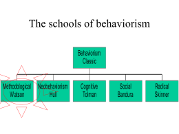 The schools of behaviorism Behaviorism Classic Methodological Neobehaviorism Watson Hull  Cognitive Tolman  Social Bandura  Radical Skinner Philosophical Foundations of Learning Theory Empiricism says that all knowledge comes from experience.