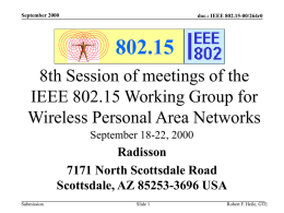 September 2000  doc.: IEEE 802.15-00/264r0  802.15 8th Session of meetings of the IEEE 802.15 Working Group for Wireless Personal Area Networks September 18-22, 2000  Radisson 7171 North Scottsdale.