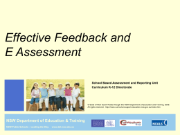Effective Feedback and E Assessment School Based Assessment and Reporting Unit Curriculum K-12 Directorate  © State of New South Wales through the NSW Department.