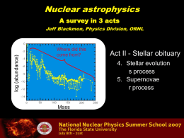 Nuclear astrophysics A survey in 3 acts  log (abundance)  Jeff Blackmon, Physics Division, ORNL  Where did this come from?  Act II - Stellar obituary 4.
