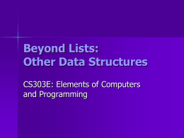 Beyond Lists: Other Data Structures CS303E: Elements of Computers and Programming Announcements   Exam 3: – Wednesday, May 1st    Assignment 9 will be our last project (and there.