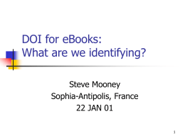 DOI for eBooks: What are we identifying? Steve Mooney Sophia-Antipolis, France 22 JAN 01