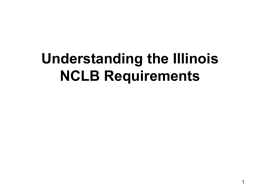 Understanding the Illinois NCLB Requirements Federal Requirements • The federal NCLB (No Child Left Behind) Act took effect in FY03 • NCLB law requires.