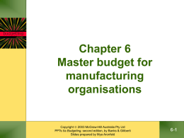 Chapter 6 Master budget for manufacturing organisations  Copyright  2003 McGraw-Hill Australia Pty Ltd PPTs t/a Budgeting, second edition, by Banks & Giliberti Slides prepared by.