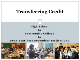 Transferring Credit High School to Community College to Four-Year Post-Secondary Institutions Credit Opportunities for High School Students   Academic Dual Credit   Workforce Dual Credit   Workforce Articulated.