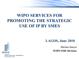 WIPO SERVICES FOR PROMOTING THE STRATEGIC USE OF IP BY SMES  LAGOS, June 2010 Marina Sauzet WIPO SME Division.