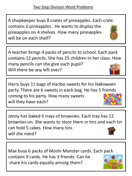 Two Step Division Word Problems  A shopkeeper buys 8 crates of pineapples.