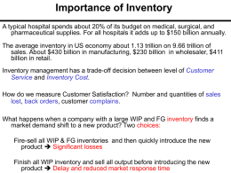 Importance of Inventory A typical hospital spends about 20% of its budget on medical, surgical, and pharmaceutical supplies.