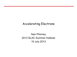 Accelerating Electrons  Nan Phinney 2013 SLAC Summer Institute 10 July 2013 Energy Frontier e+e- Colliders  LEP-II at CERN Ecm = 209 GeV Prf = 30 MW 10