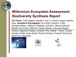 Millennium Ecosystem Assessment: Biodiversity Synthesis Report The Team: Tundi Agardy, Neville J.