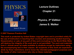 Lecture Outlines Chapter 21  Physics, 3rd Edition James S. Walker  © 2007 Pearson Prentice Hall This work is protected by United States copyright laws and.