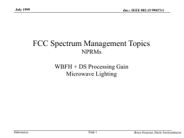 July 1999  doc.: IEEE 802.15 99037r1  FCC Spectrum Management Topics NPRMs WBFH + DS Processing Gain Microwave Lighting  Submission  Slide 1  Bruce Kraemer, Harris Semiconductor.