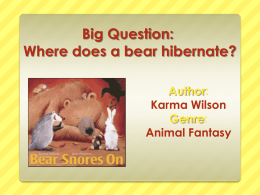 Big Question: Where does a bear hibernate? Author: Karma Wilson Genre: Animal Fantasy Big Question: Who lives in the grasslands? Monday Tuesday Wednesday Thursday Friday Review.