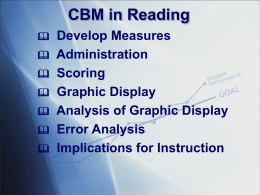 CBM in Reading           Develop Measures Administration Scoring Graphic Display Analysis of Graphic Display Error Analysis Implications for Instruction.